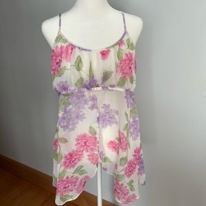 Vintage Sheer Floral Lingerie Top Large